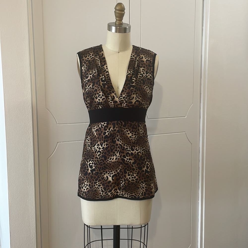 BCBG MaxAzria Leopard Print Silk Blouse XS